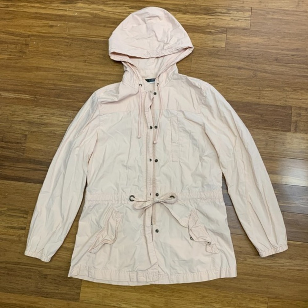 J. Crew Hooded Utility Jacket Womens Medium Pink Cotton Drawstring Lightweight